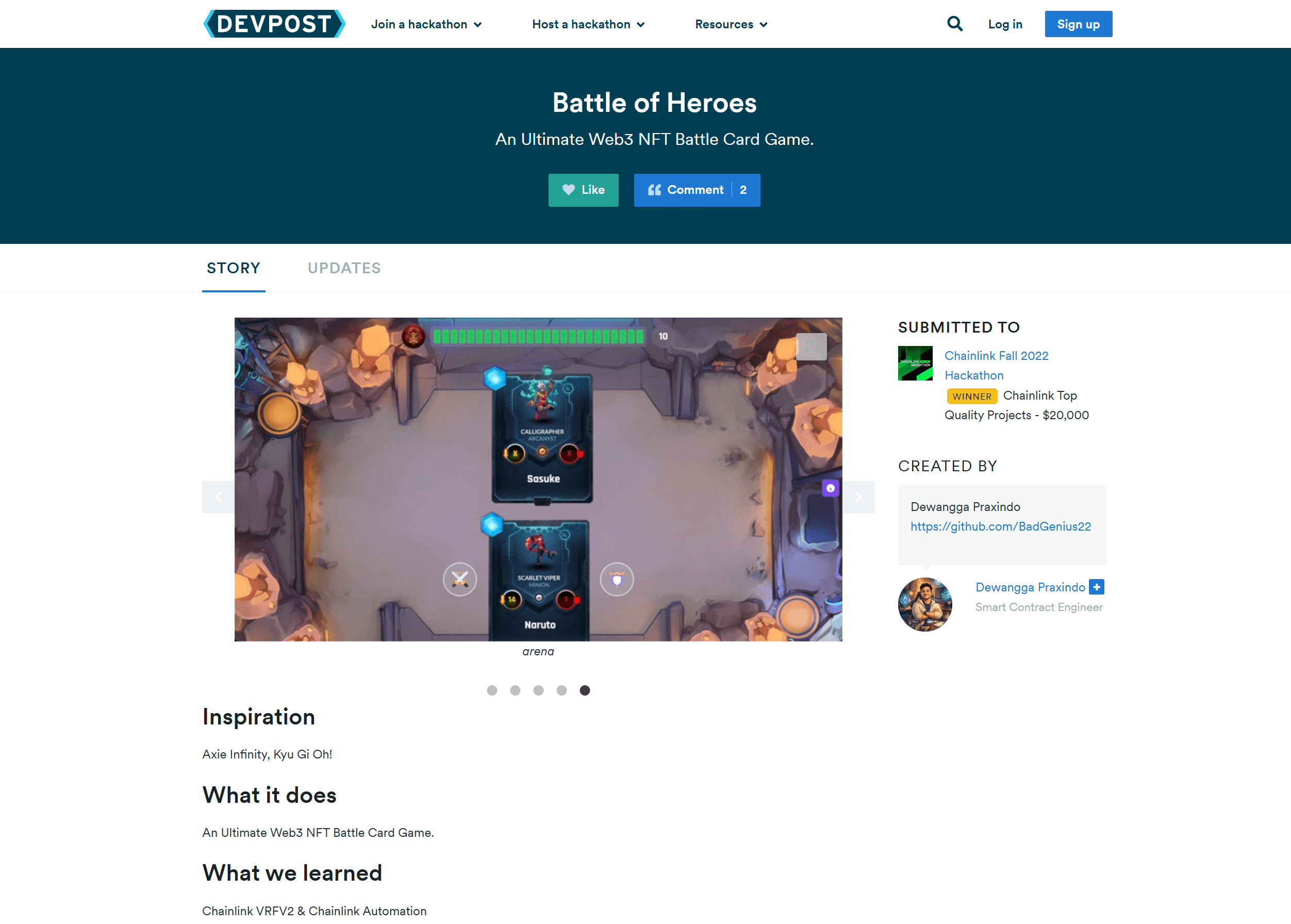 Battle of Heroes: Solidity, Chainlink VRF project ($500 prize)